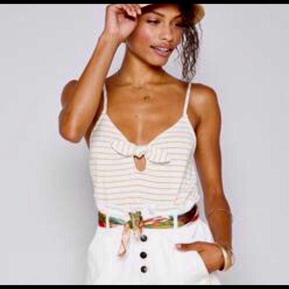 NWT SADIE & SAGE Canary & Cream Waffle Tie Tank - Picture 2 of 2